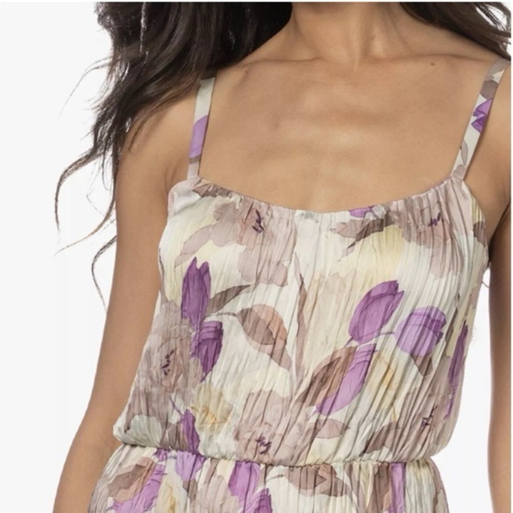 VINCE Nouveau Magnolia Crushed Satin Cami Midi Dress M Pleated Floral Print - Picture 3 of 7
